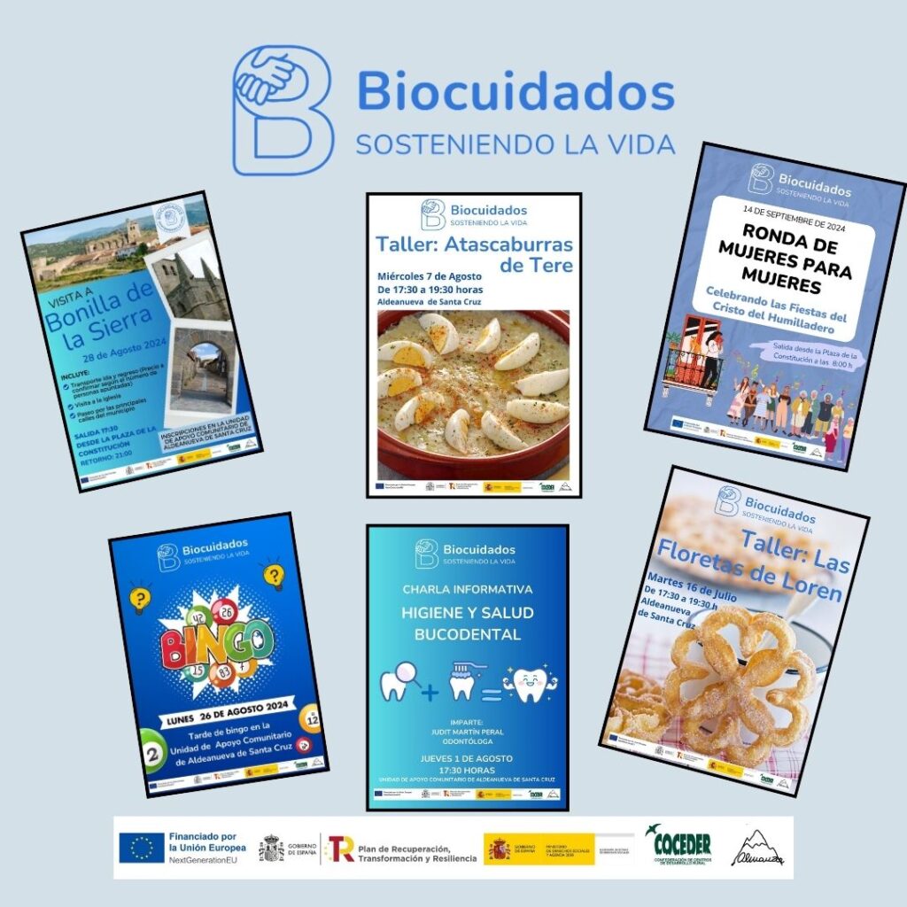 Collage de carteles con algunas de las actividades que se han llevado a cabo en la UAC de Aldeanueva de Santa Cruz